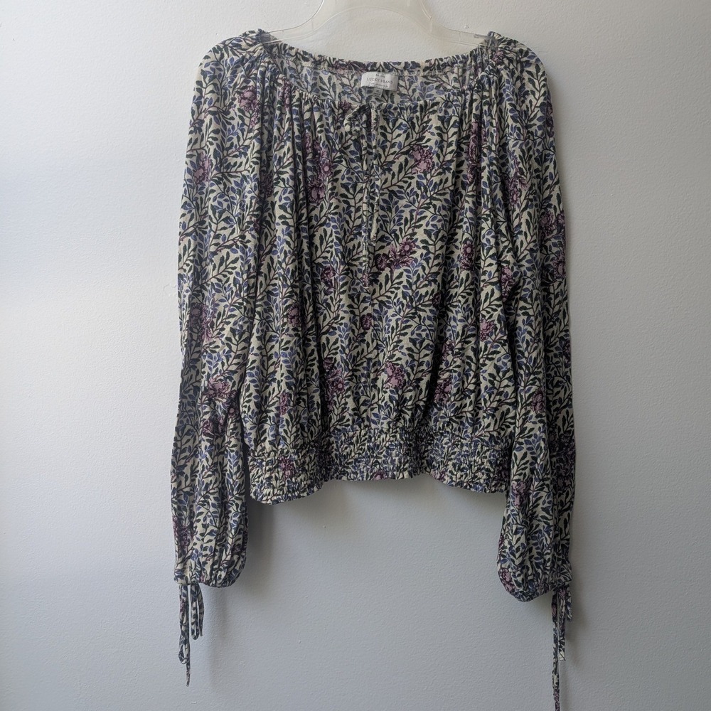 Lucky Brand Blouse Floral Smocked Hem Long Sleeve XL Cottagecore Boho Feminine
